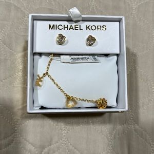 Michael Kors Gold Heart Earrings and Bracelet Gift Set